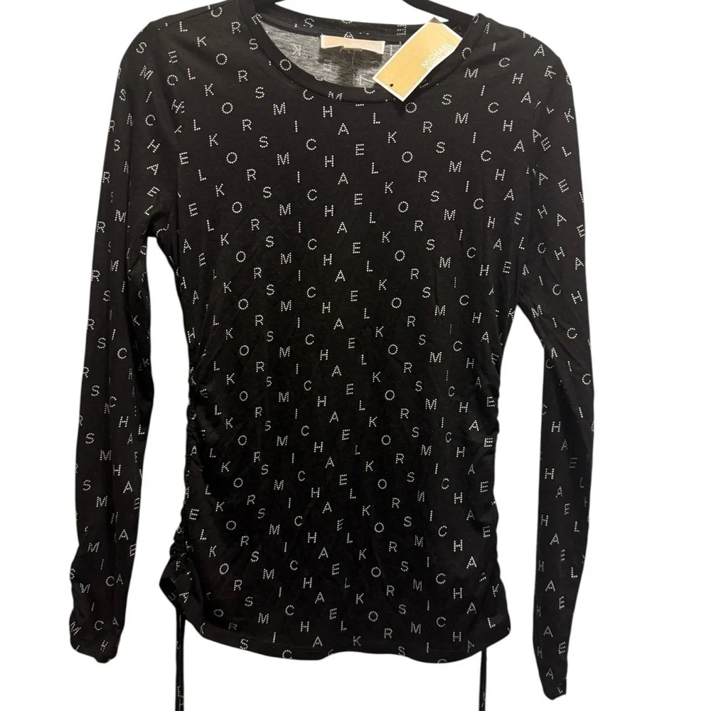 Michael Kors Black Ruched Long Sleeve Blouse